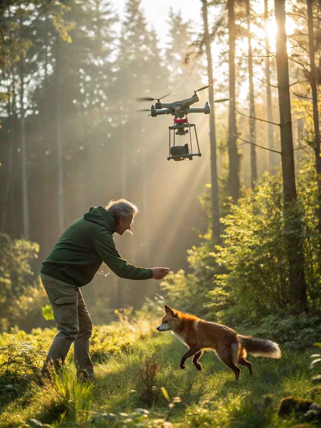 A photograph of a SOCIETE DE CHASSE DE SURIS member releasing a rehabilitated bird back into its natural habitat, symbolizing the organization's commitment to wildlife protection.