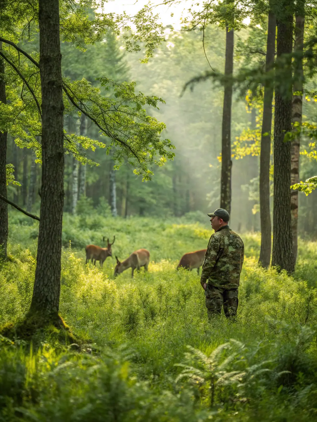 A photograph of a wildlife conservationist monitoring animal populations in a protected area, showcasing the organization's commitment to conservation.
