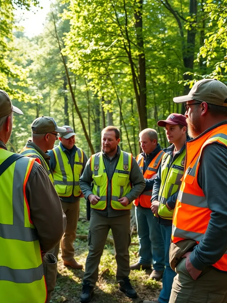 A photograph of a wildlife expert leading a workshop on sustainable hunting practices, emphasizing the importance of regulated hunting for conservation.