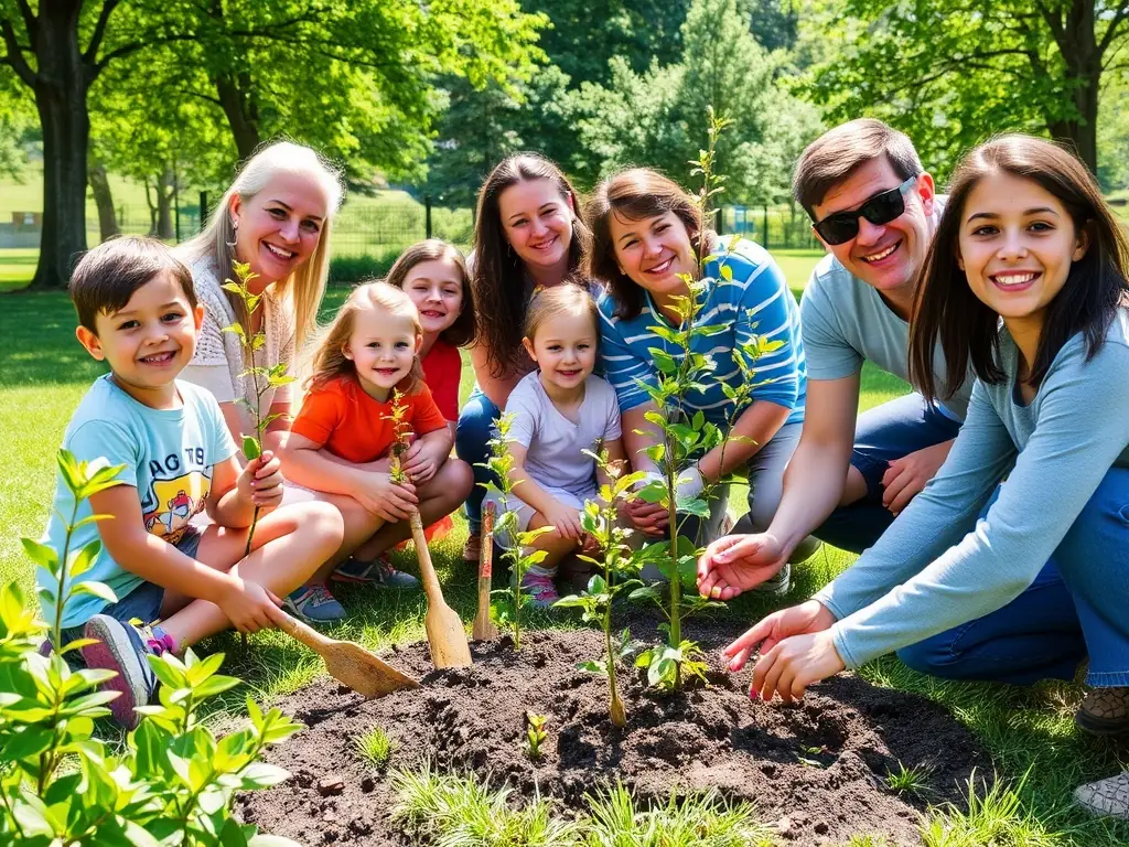 A group of community members participating in a conservation activity, such as planting trees or cleaning up a local area, showcasing SOCIETE DE CHASSE DE SURIS's community engagement efforts.