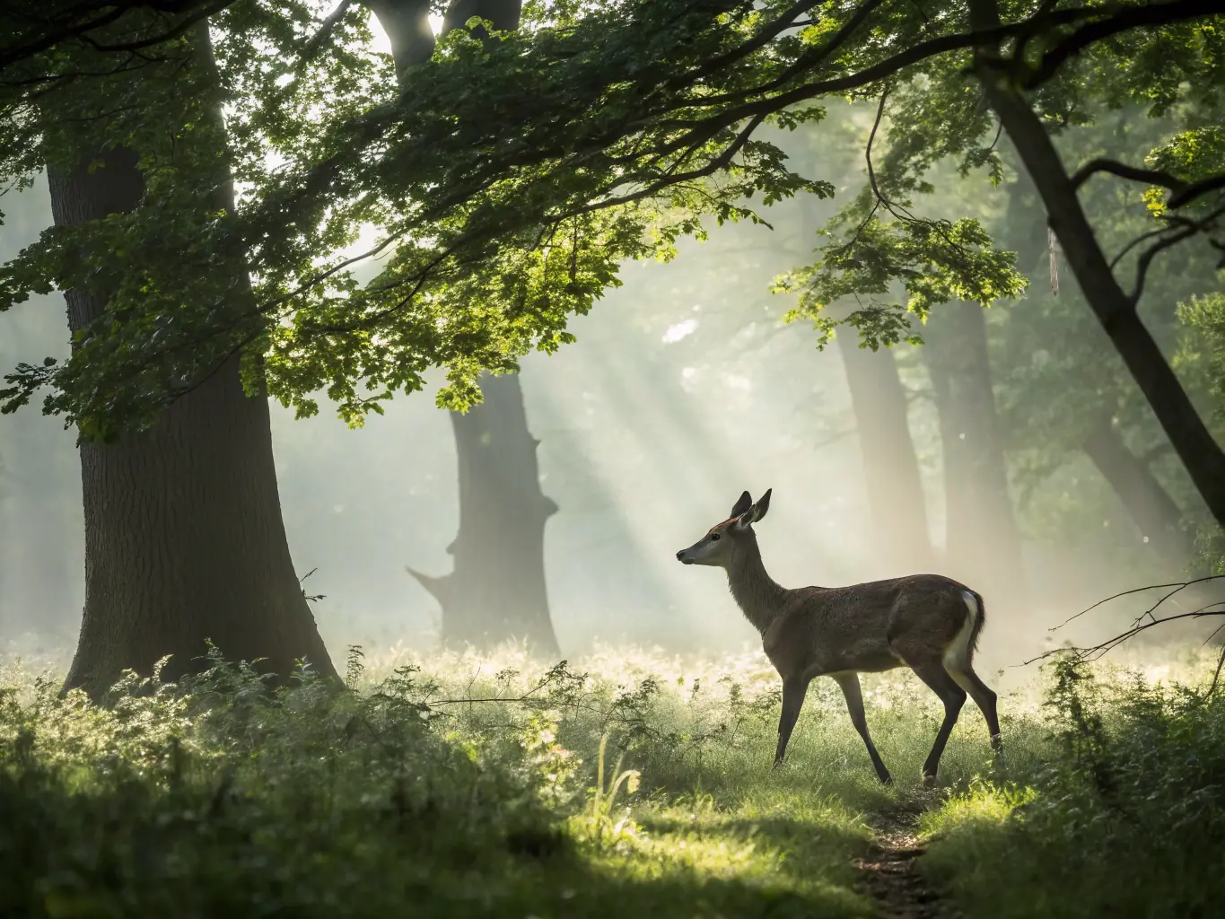 A close-up shot of a protected species, such as a deer or bird, in its natural habitat, highlighting the species protection program of SOCIETE DE CHASSE DE SURIS.